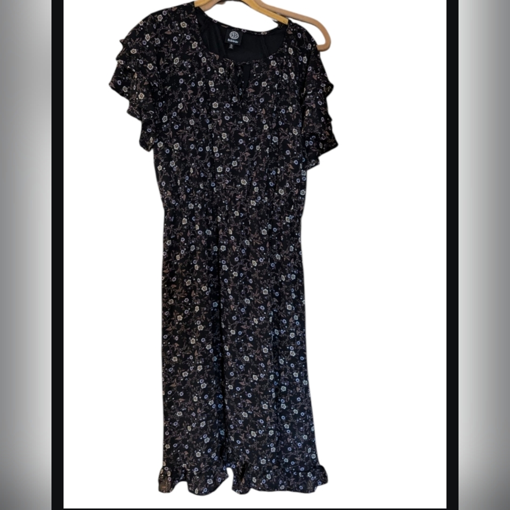 Black Midi Dress with White Floral Pattern. New Without Tags. Never Used.